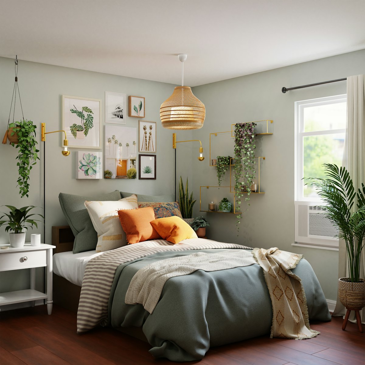 Serene companion suite bedroom in soft sage tones
